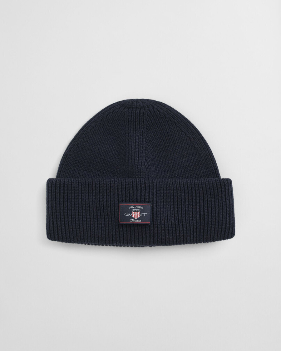 căciulă beanie din amestec de bumbac cu striații - albastru seara