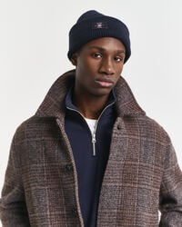 căciulă beanie din amestec de bumbac cu striații - albastru seara