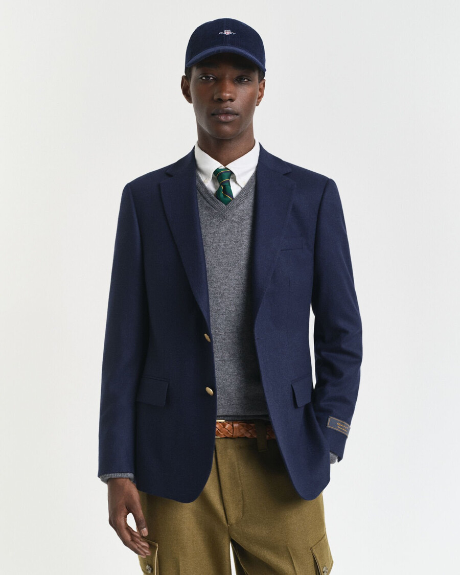 sacou slim fit din lână și flanel - albastru seară