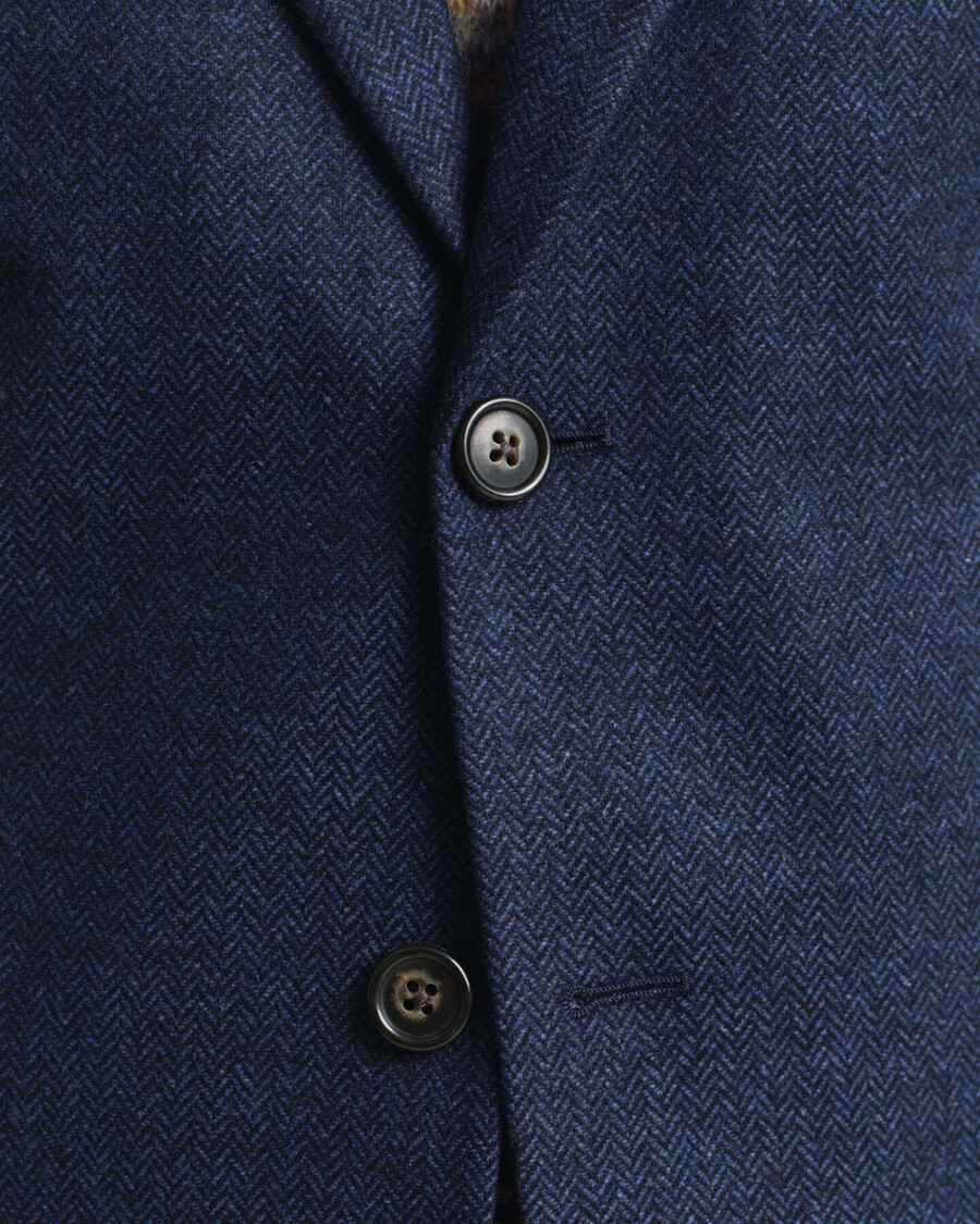 sacou de costum slim fit din flanel cu model herringbone - albastru de seară