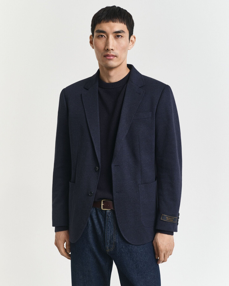 blazer din piqué din jerseu slim fit în două tonuri - melange indigo închis