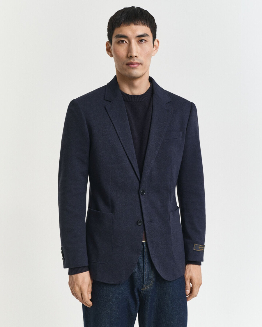 blazer din piqué din jerseu slim fit în două tonuri - melange indigo închis