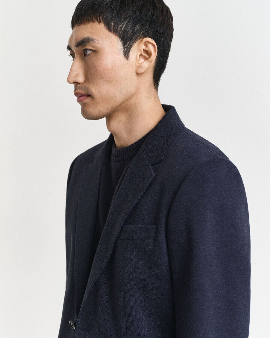 blazer din piqué din jerseu slim fit în două tonuri - melange indigo închis