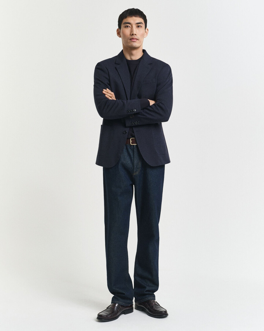 blazer din piqué din jerseu slim fit în două tonuri - melange indigo închis