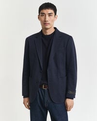 blazer din piqué din jerseu slim fit în două tonuri - melange indigo închis