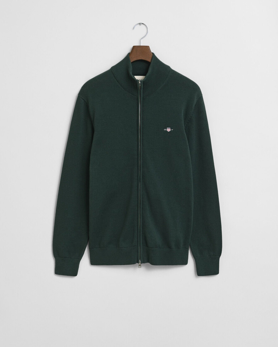 cardigan casual cu fermoar din bumbac - verde tartan