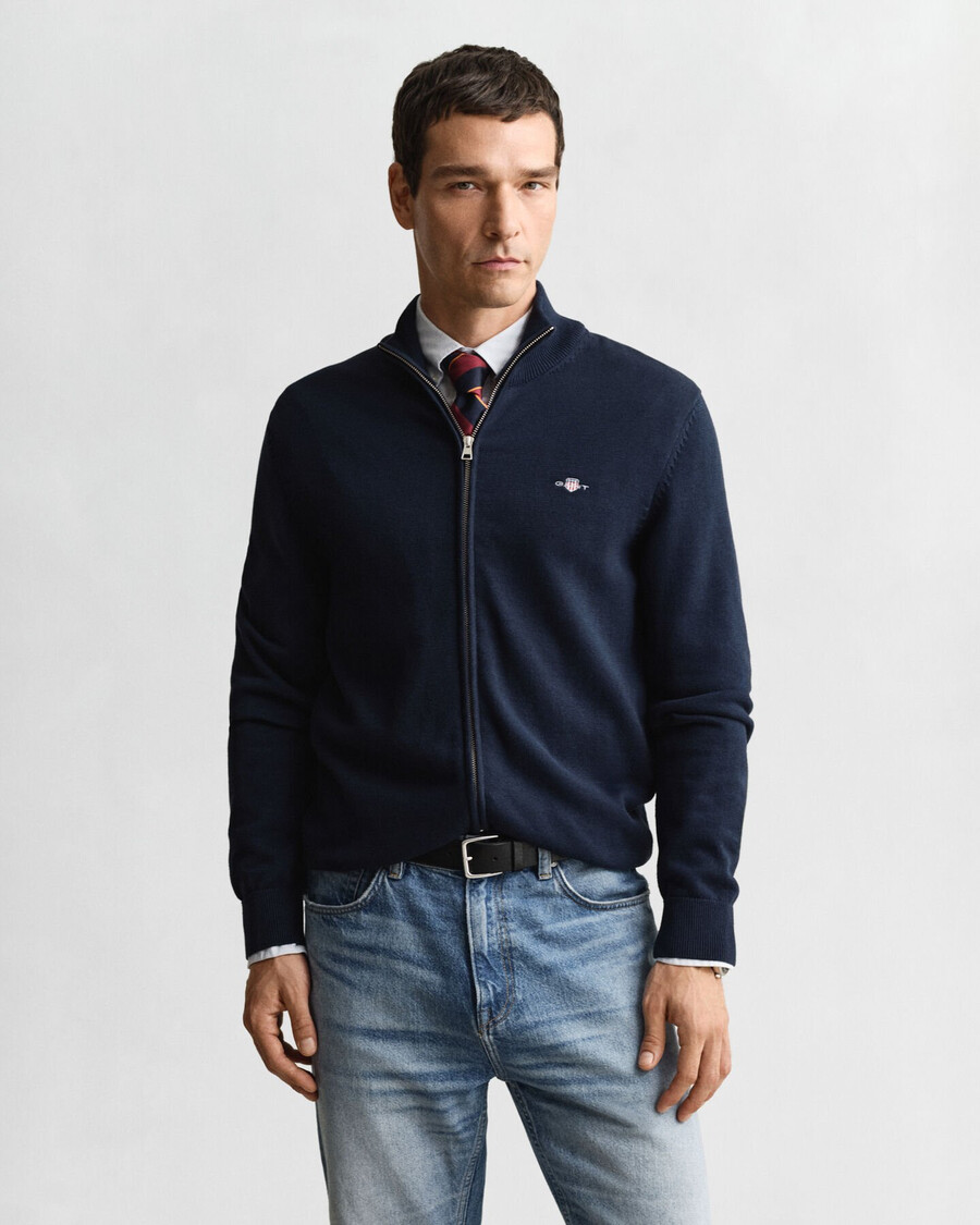 cardigan casual din bumbac cu fermoar - albastru seară