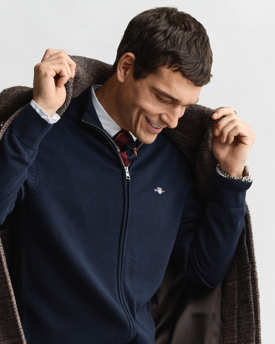 cardigan casual din bumbac cu fermoar - albastru seară