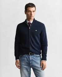cardigan casual din bumbac cu fermoar - albastru seară