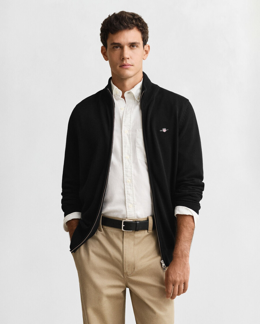cardigan casual din bumbac cu fermoar - negru