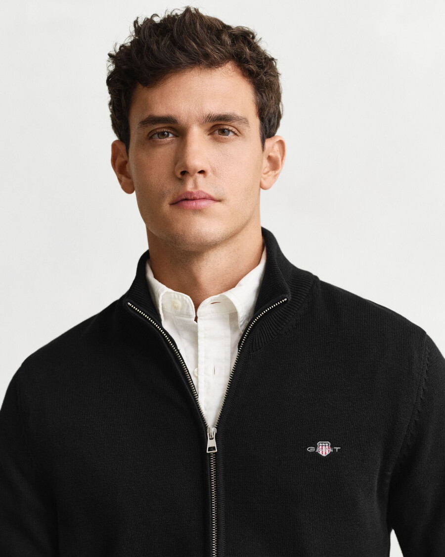 cardigan casual din bumbac cu fermoar - negru