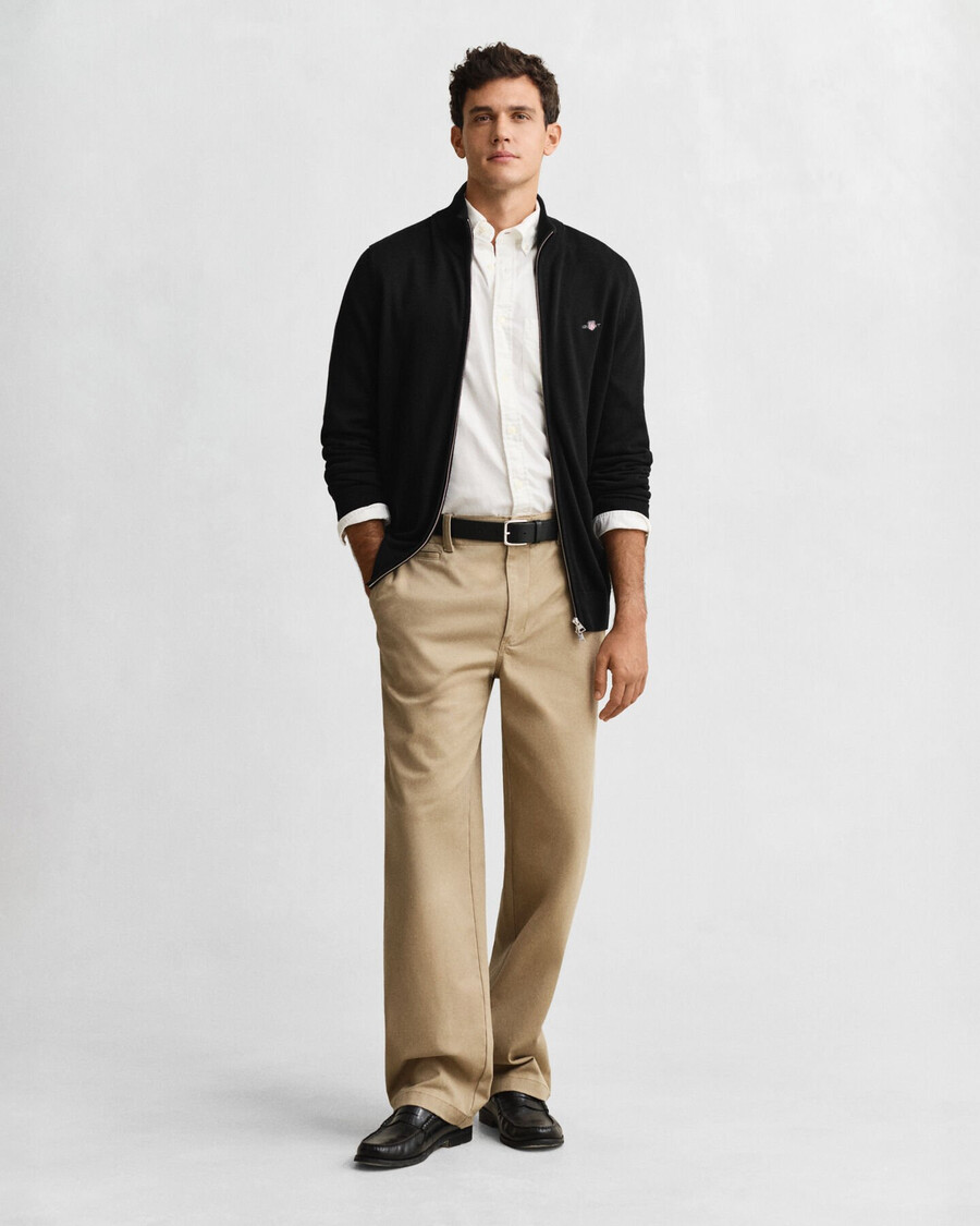 cardigan casual din bumbac cu fermoar - negru