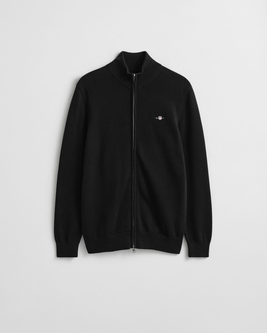 cardigan casual din bumbac cu fermoar - negru