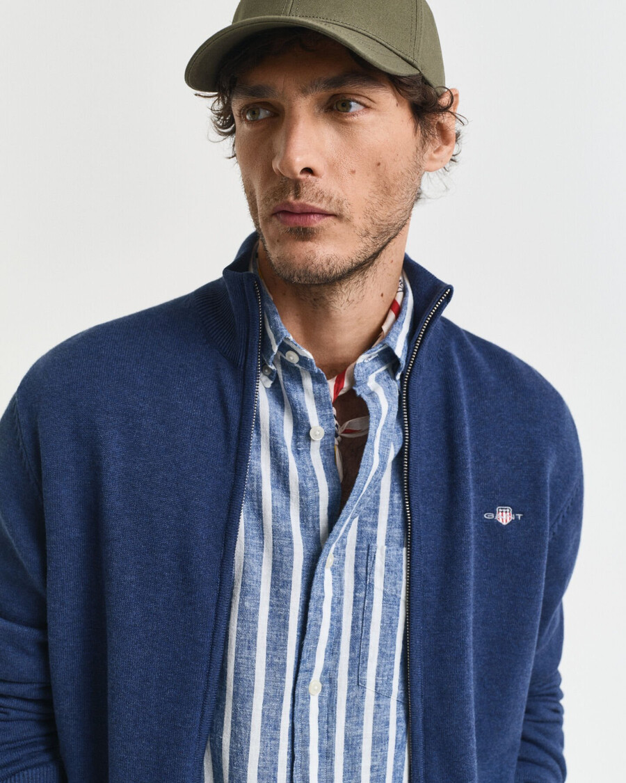 cardigan casual din bumbac cu fermoar - dk jeansblue melange