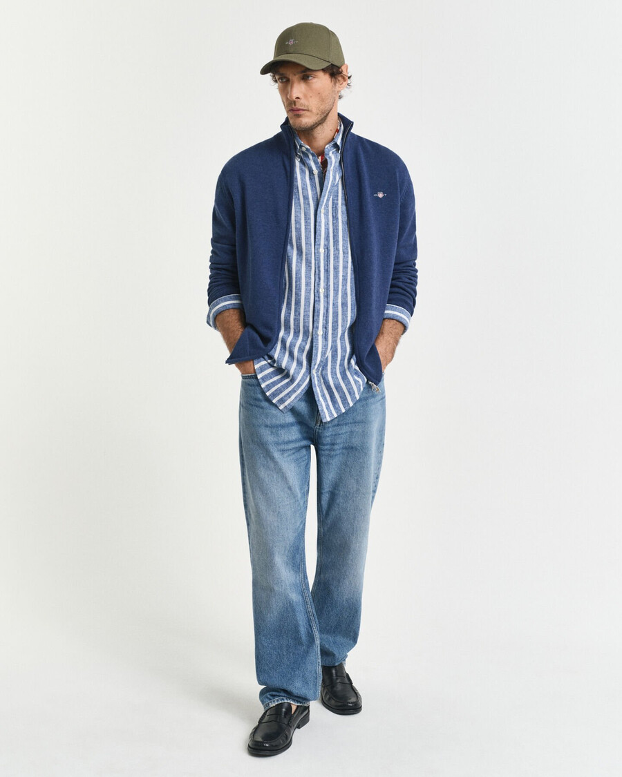 cardigan casual din bumbac cu fermoar - dk jeansblue melange