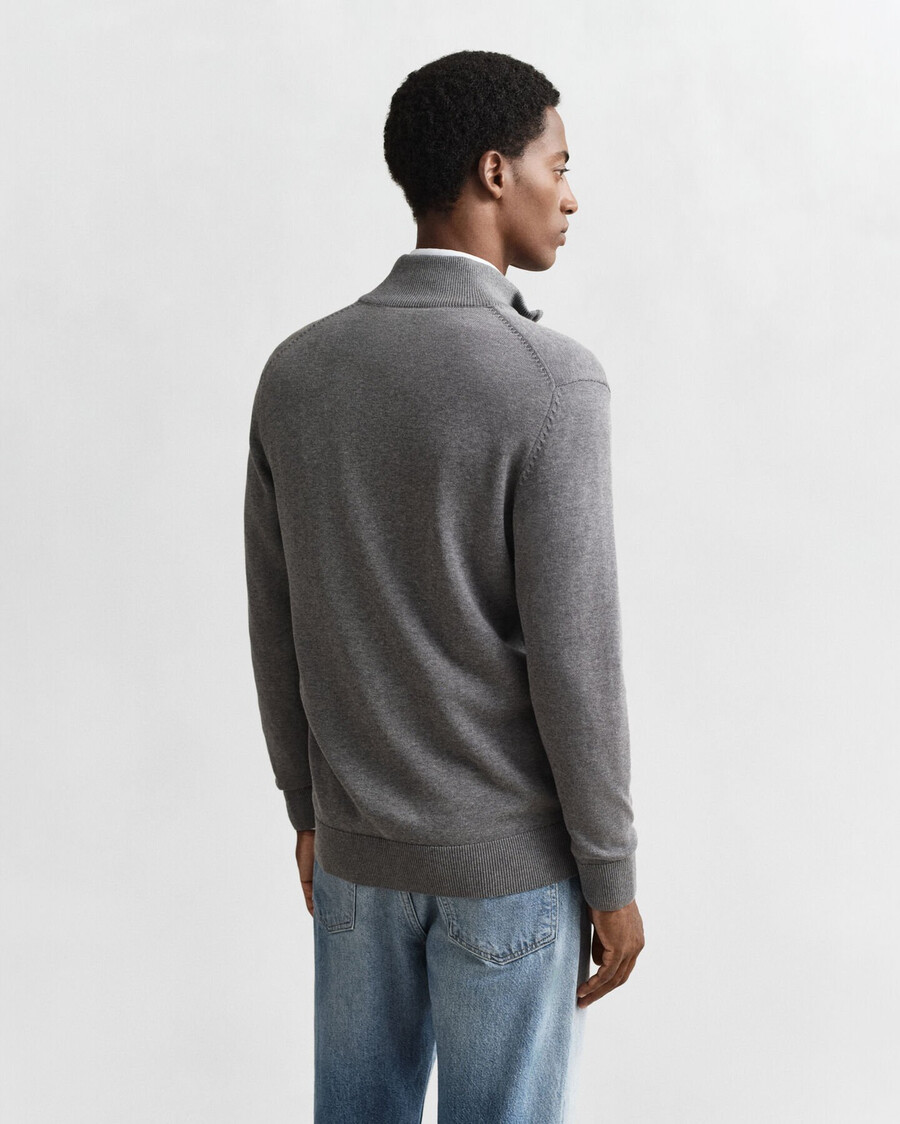 cardigan casual cu fermoar din bumbac - gri închis melanj