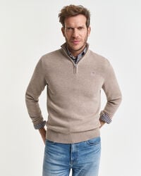 pulover casual din bumbac cu fermoar pe jumătate - dk sand melange