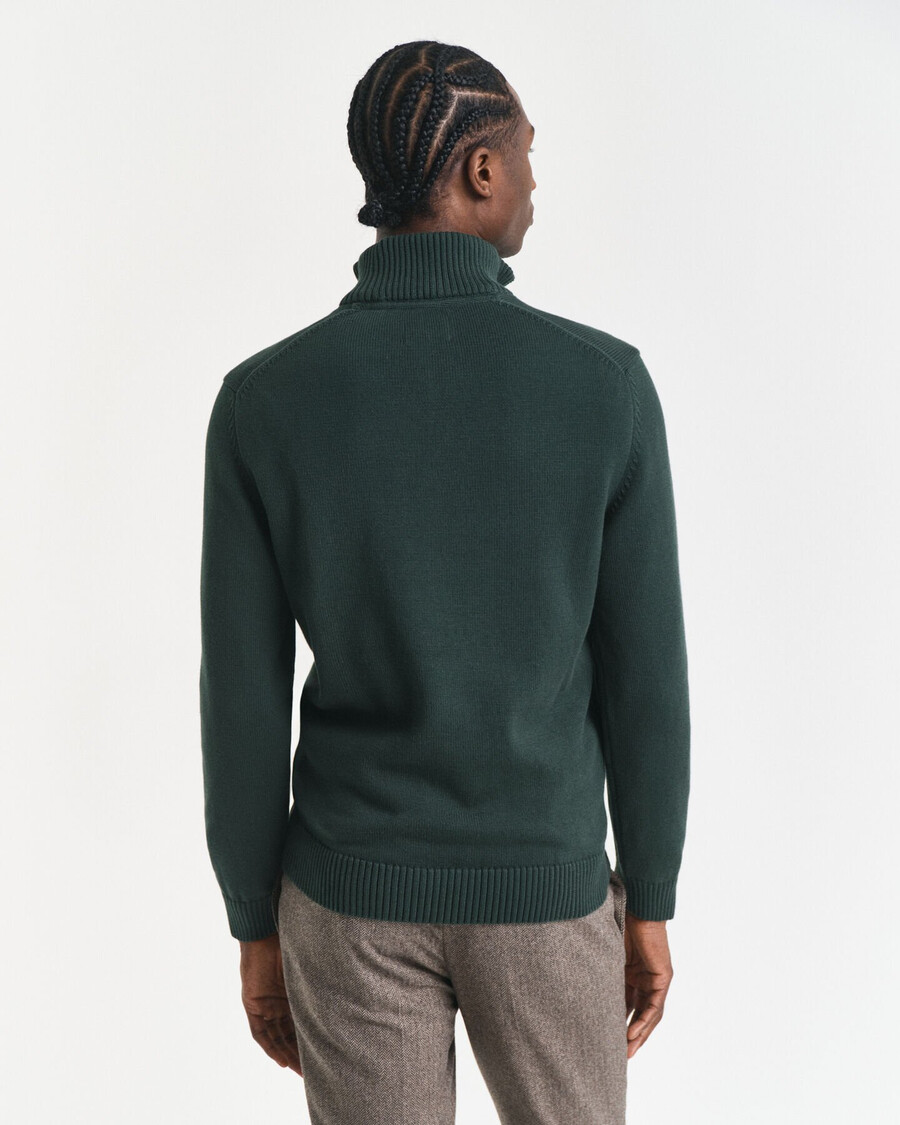 pulover casual din bumbac cu fermoar pe jumătate - verde tartan