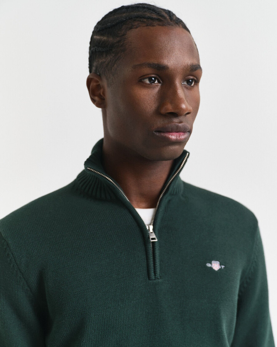 pulover casual din bumbac cu fermoar pe jumătate - verde tartan