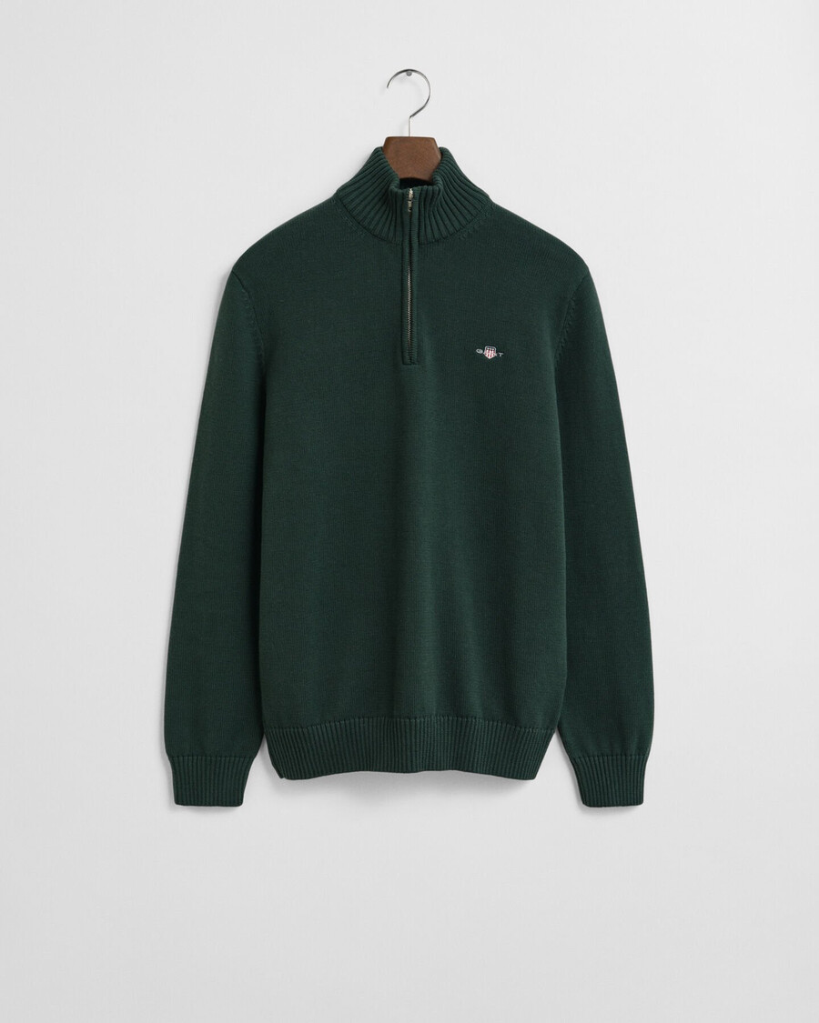 pulover casual din bumbac cu fermoar pe jumătate - verde tartan