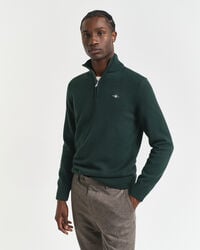 pulover casual din bumbac cu fermoar pe jumătate - verde tartan