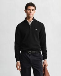 pulover casual din bumbac cu fermoar pe jumătate - negru