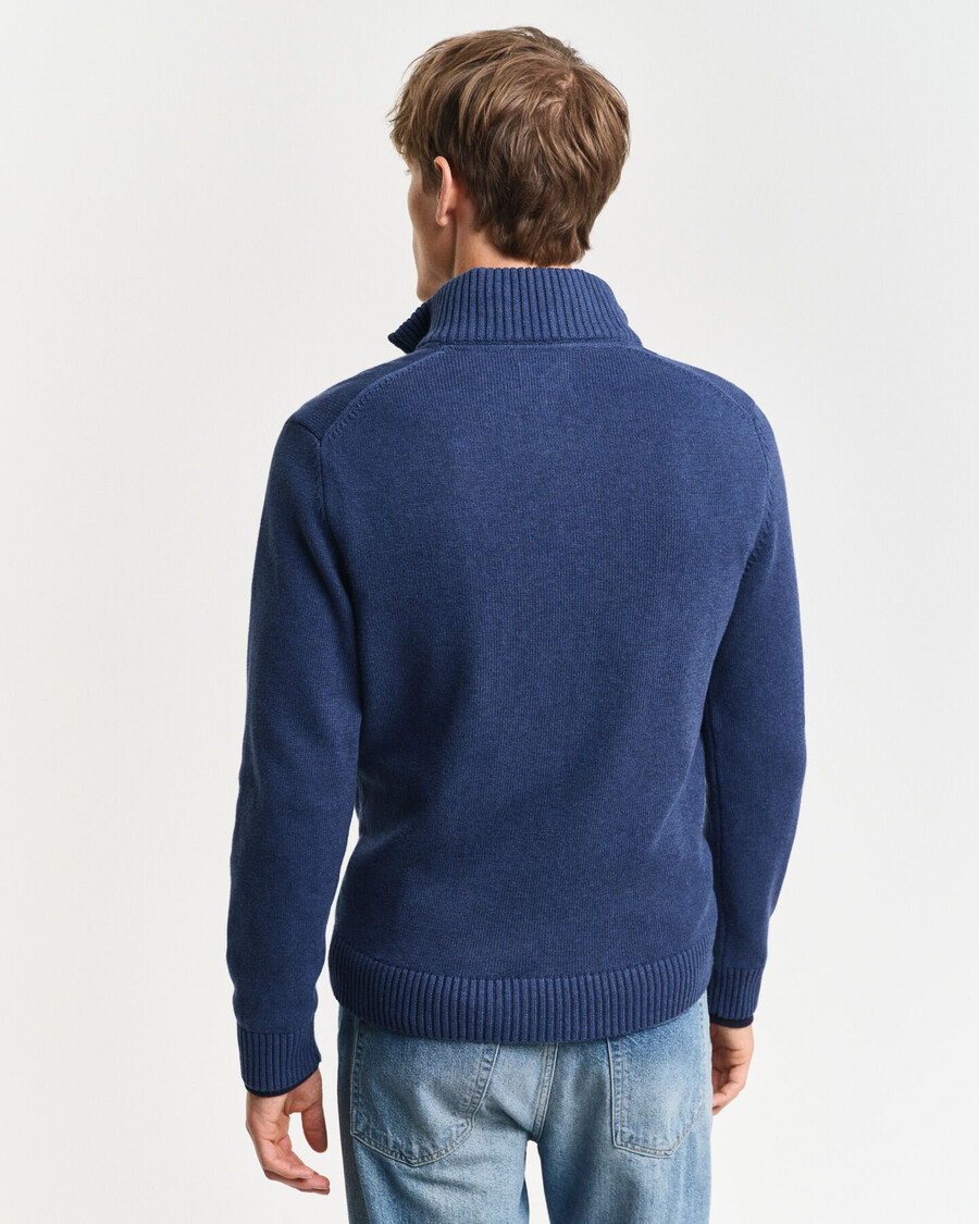 pulover casual din bumbac cu fermoar pe jumătate - dk jeansblue melange