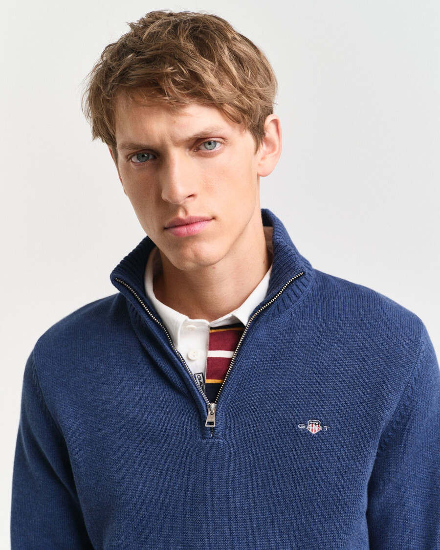 pulover casual din bumbac cu fermoar pe jumătate - dk jeansblue melange