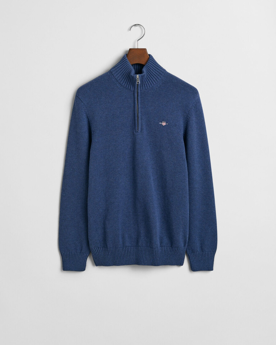 pulover casual din bumbac cu fermoar pe jumătate - dk jeansblue melange