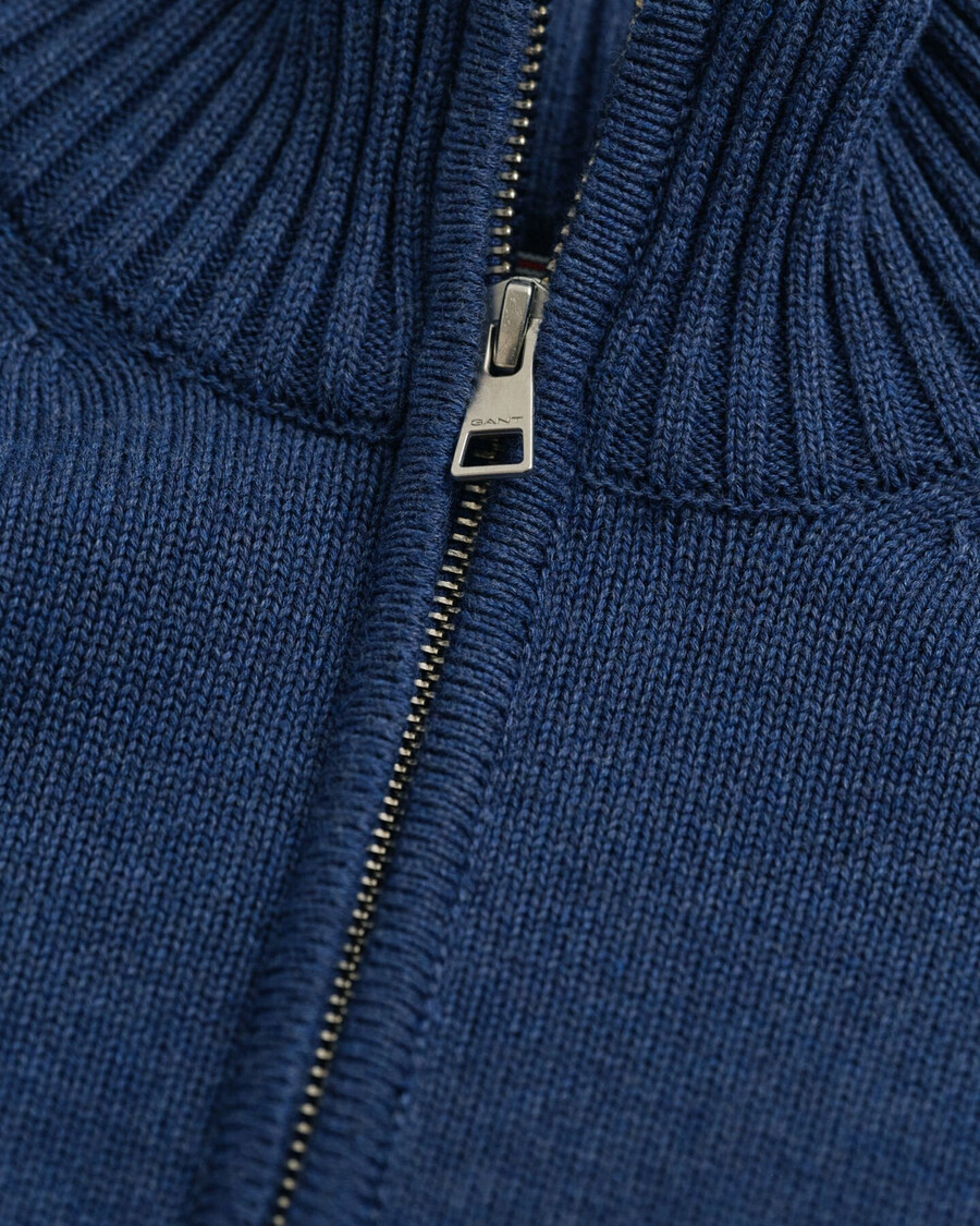 pulover casual din bumbac cu fermoar pe jumătate - dk jeansblue melange