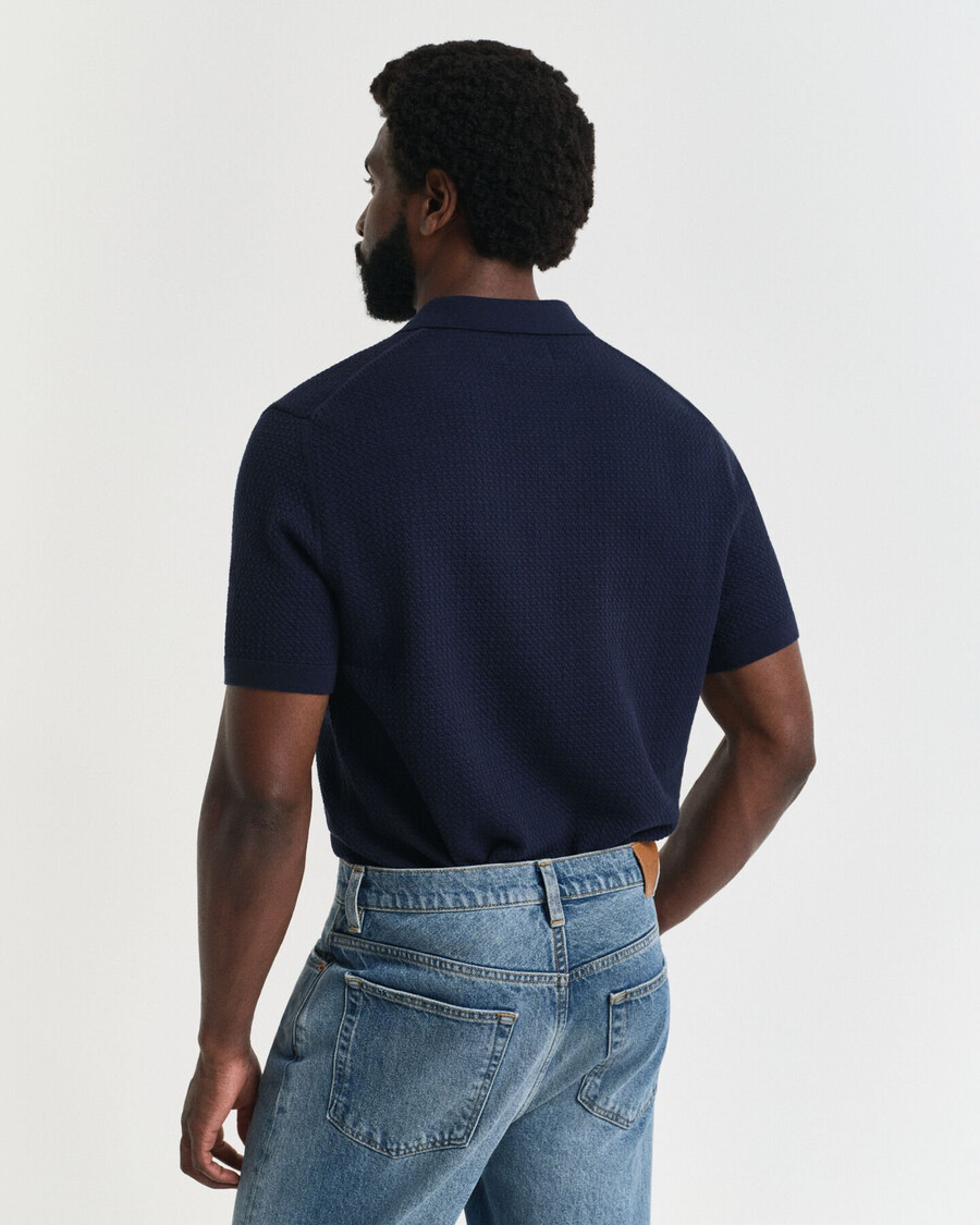 tricou polo texturat din bumbac - albastru seară