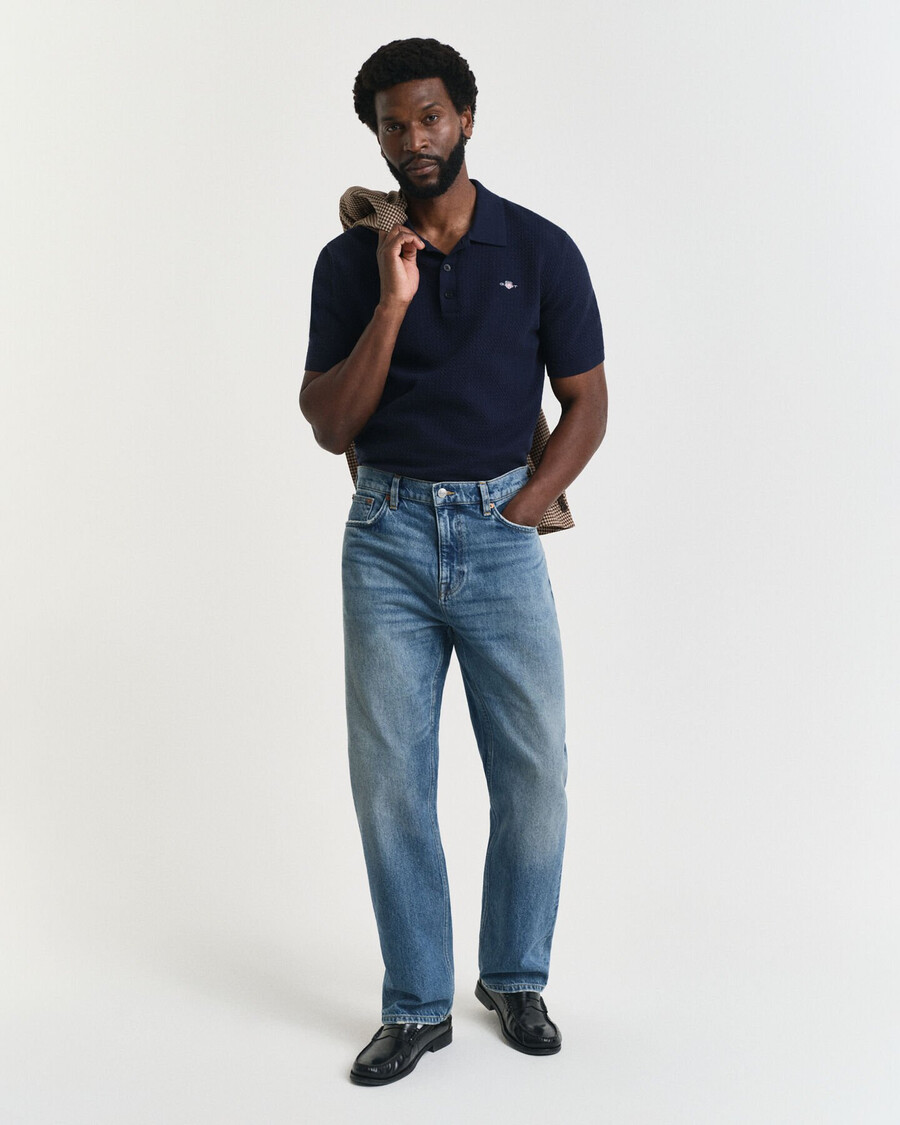 tricou polo texturat din bumbac - albastru seară