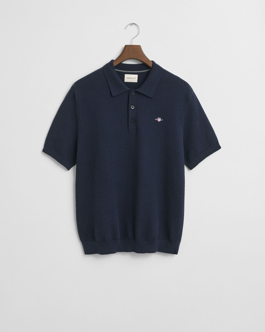 tricou polo texturat din bumbac - albastru seară