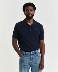 tricou polo texturat din bumbac - albastru seară