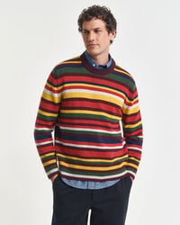 pulover cu guler rotund și dungi multicolore - portocaliu intens