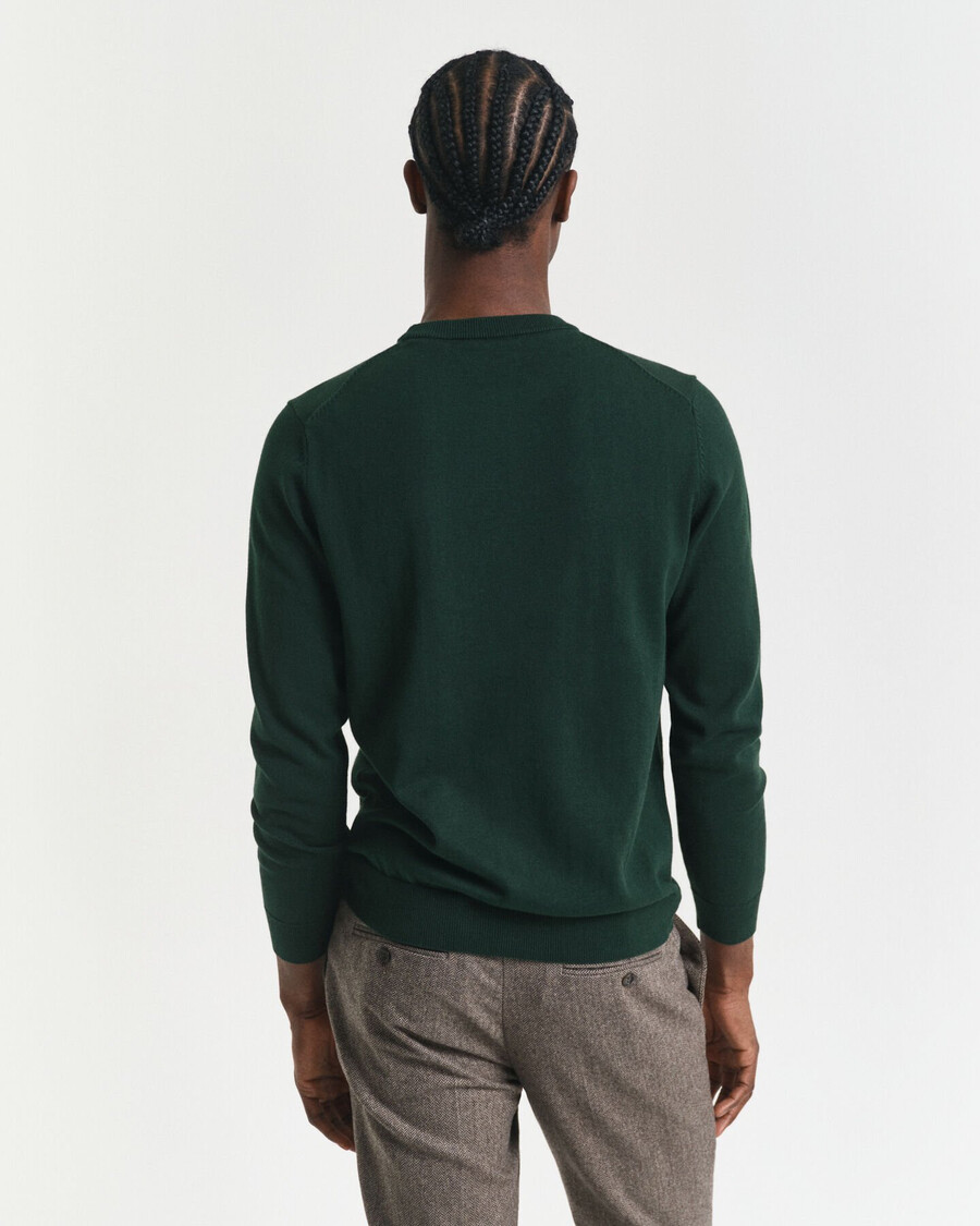 pulover clasic din bumbac cu guler rotund - verde tartan