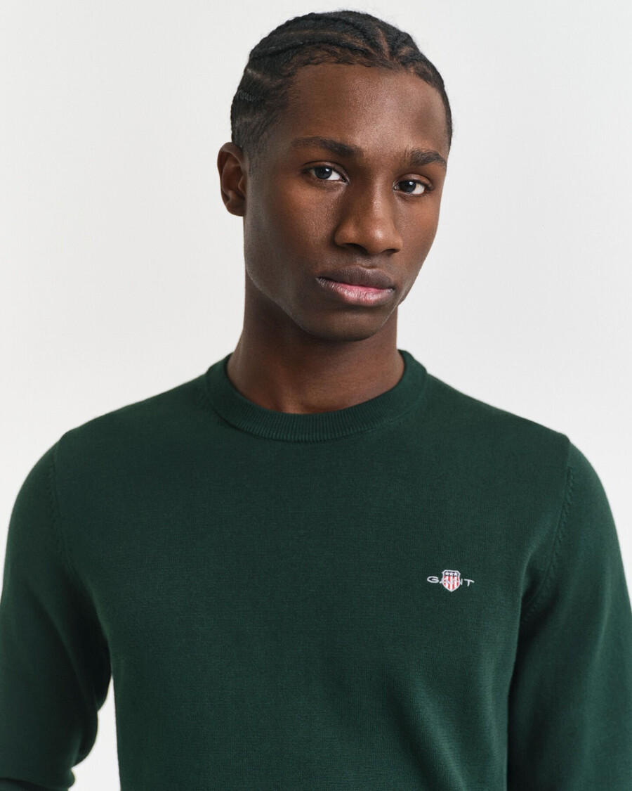 pulover clasic din bumbac cu guler rotund - verde tartan