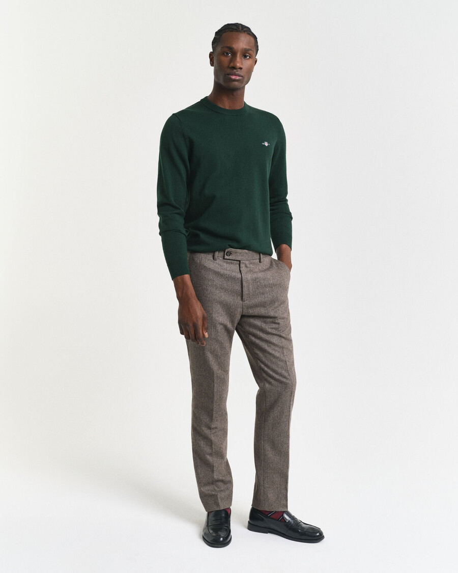 pulover clasic din bumbac cu guler rotund - verde tartan