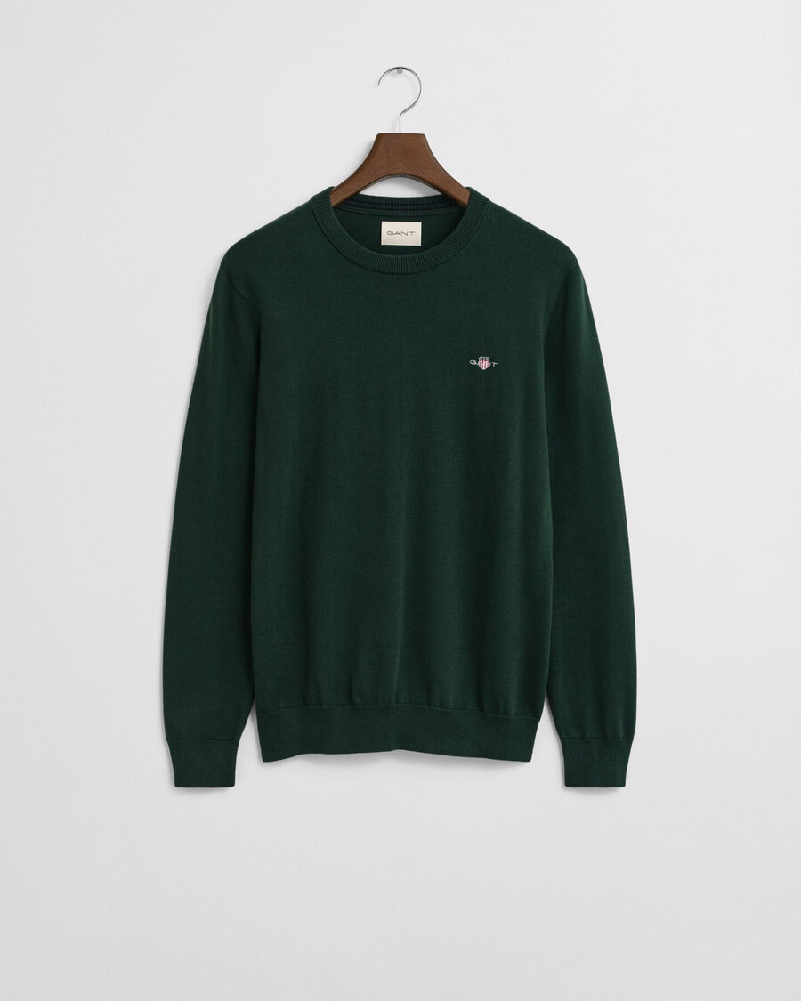 pulover clasic din bumbac cu guler rotund - verde tartan