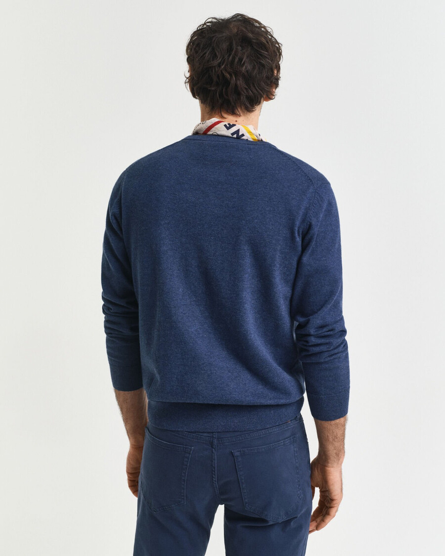 pulover clasic din bumbac cu guler rotund - dk jeansblue melange