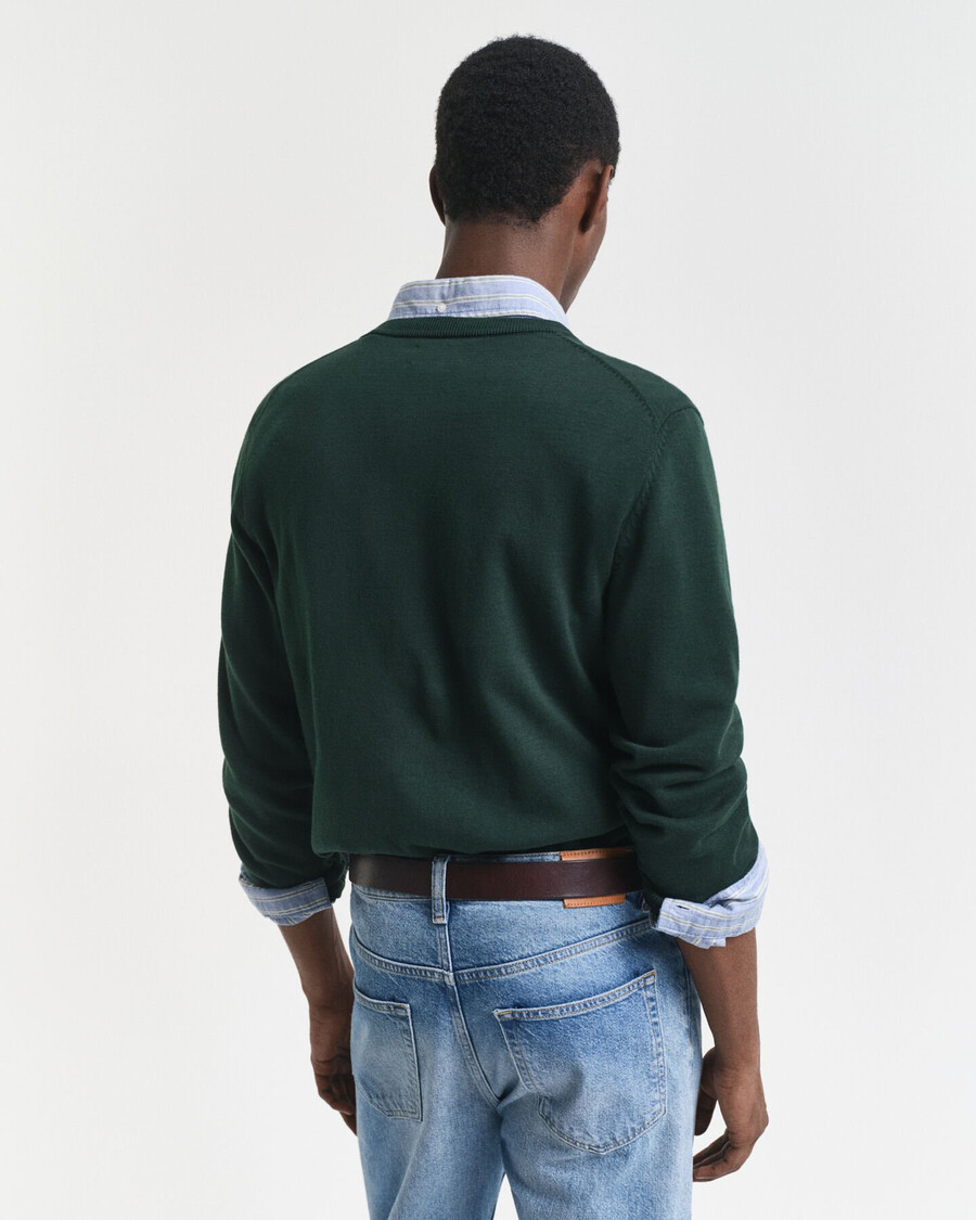 pulover clasic din bumbac cu guler în v - verde tartan