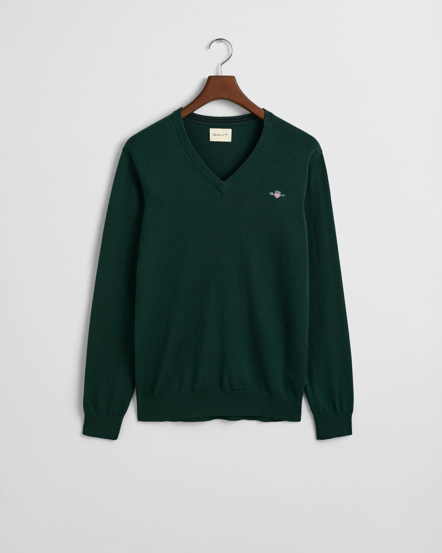 pulover clasic din bumbac cu guler în v - verde tartan