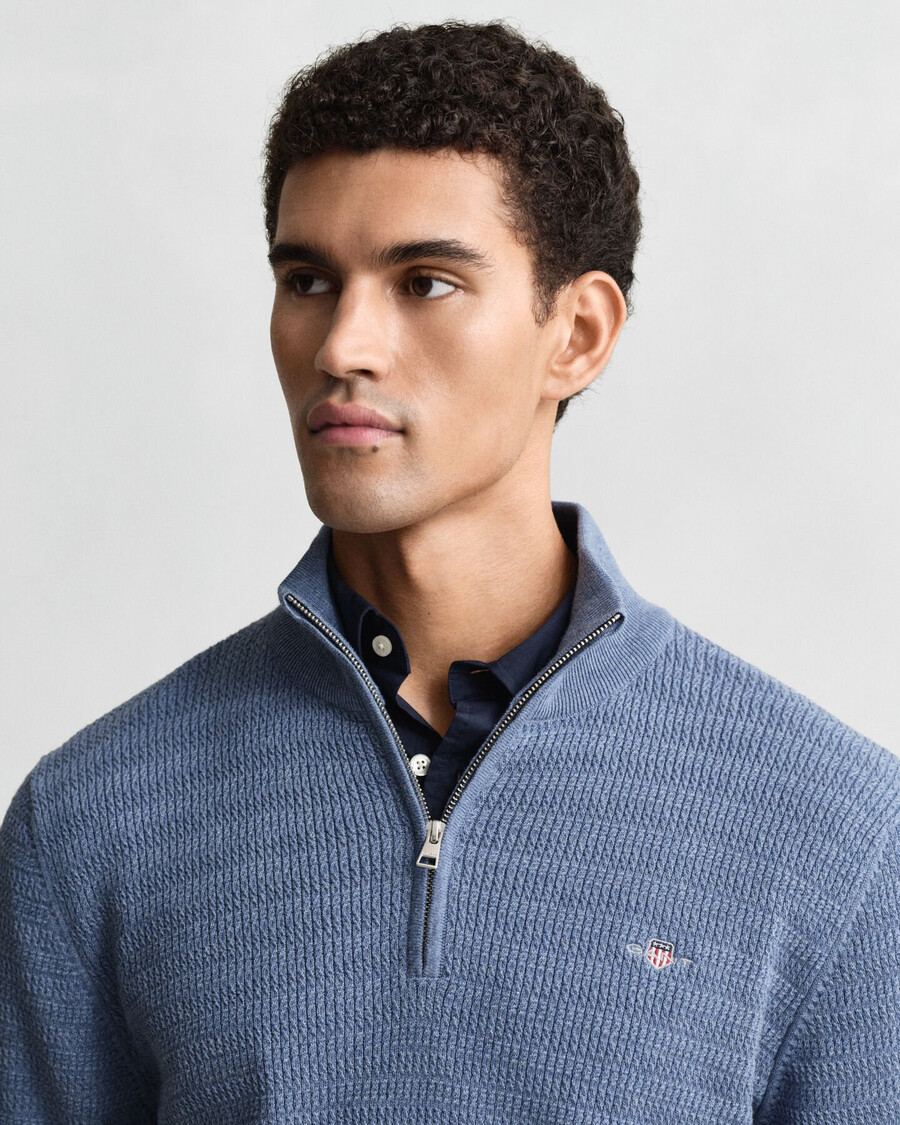 pulover mini tricotat cu fermoar pe jumătate - denim blue melange