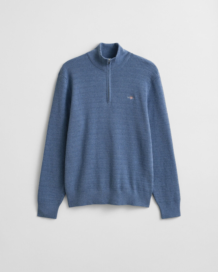 pulover mini tricotat cu fermoar pe jumătate - denim blue melange