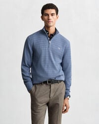 pulover mini tricotat cu fermoar pe jumătate - denim blue melange