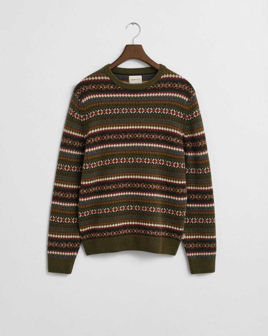 pulover cu guler rotund fair isle - verde Țară