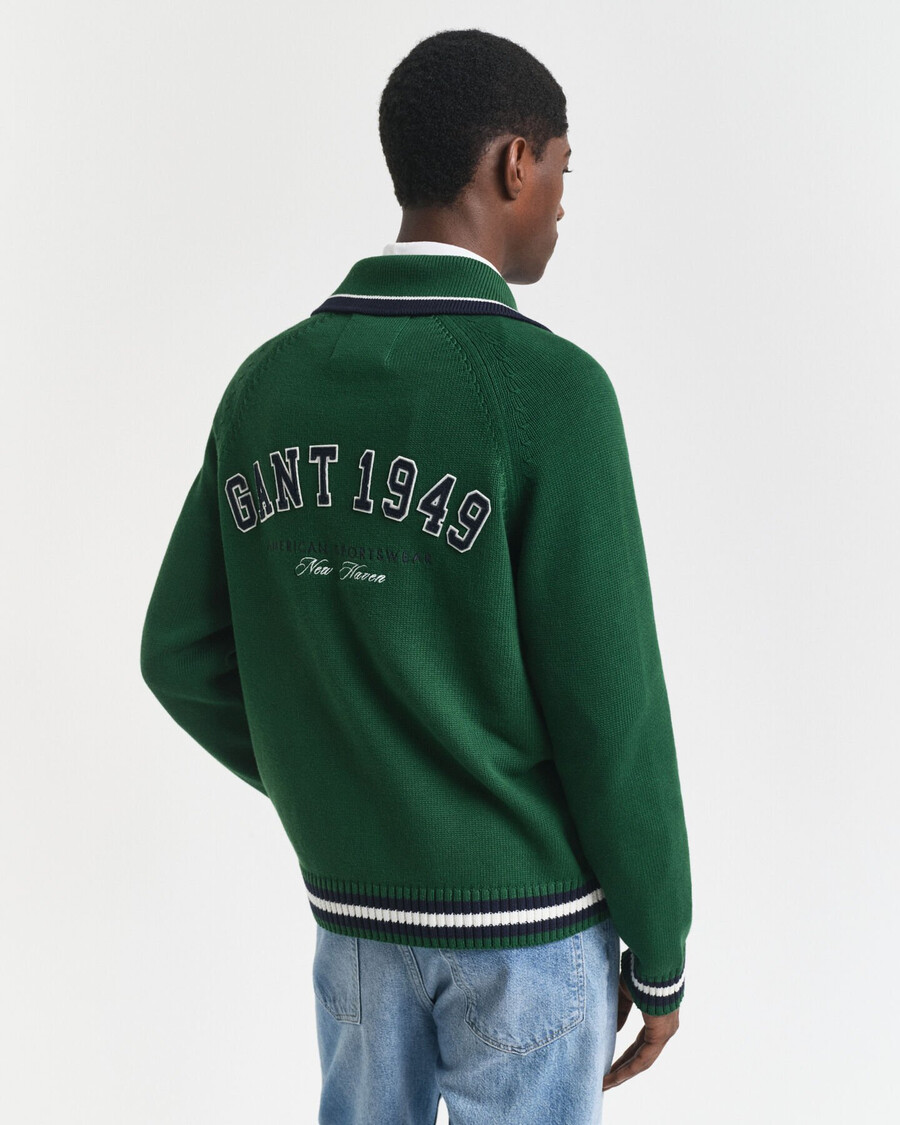 cardigan cu fermoar grafic 1949 - verde pădure