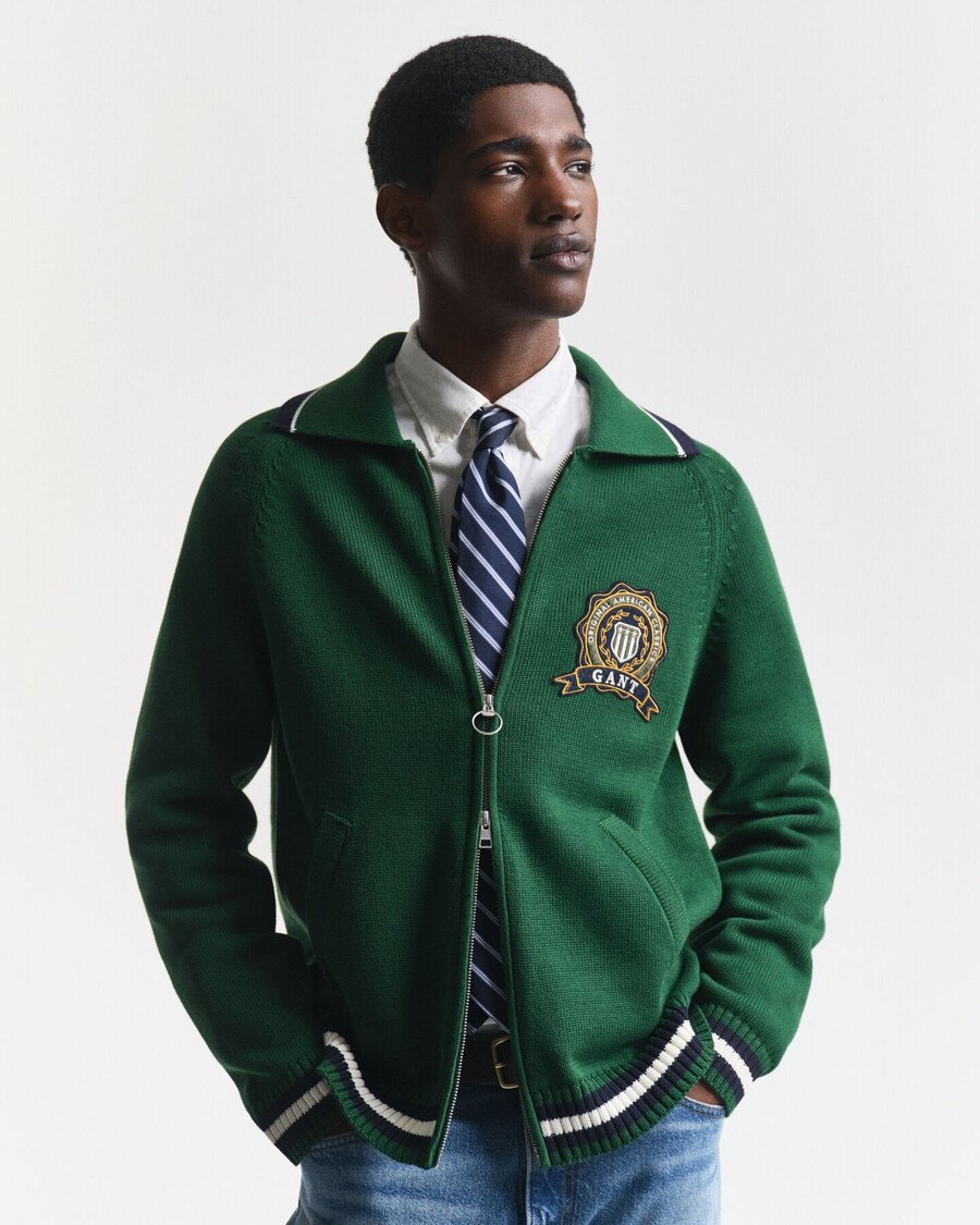 cardigan cu fermoar grafic 1949 - verde pădure