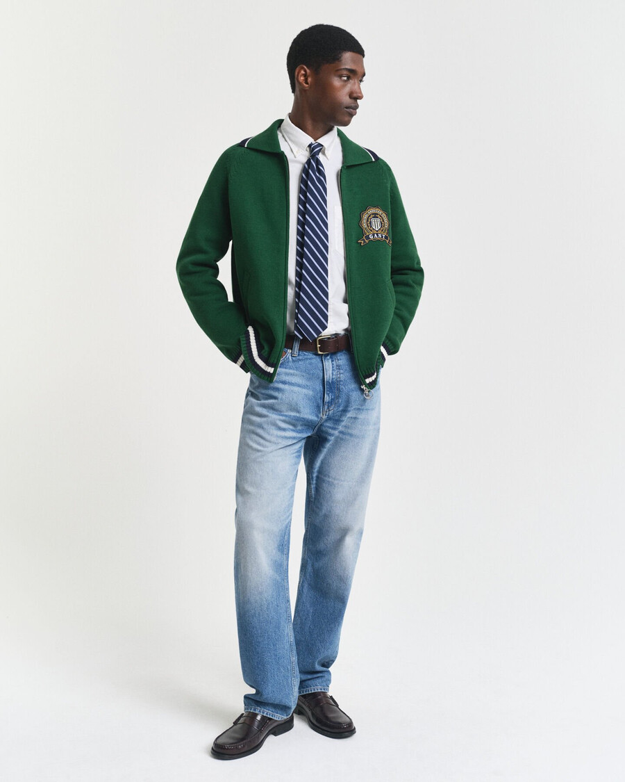 cardigan cu fermoar grafic 1949 - verde pădure