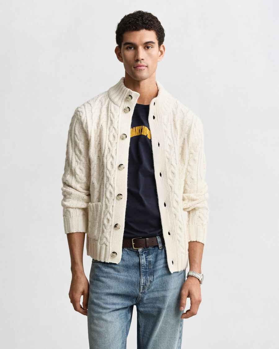 cardigan tricotat cu împletituri - crem